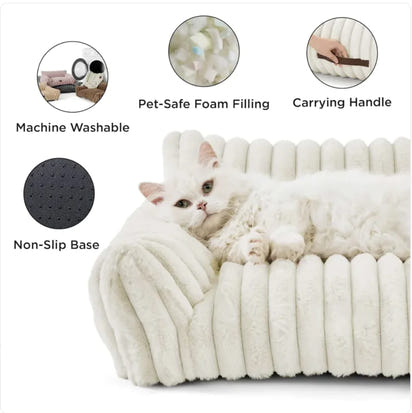 Purr Cute Cat Sofa - Soft Corduroy Fleece Pet Bed