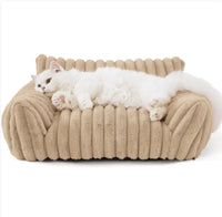 Purr Cute Cat Sofa - Soft Corduroy Fleece Pet Bed