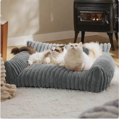 Purr Cute Cat Sofa - Soft Corduroy Fleece Pet Bed