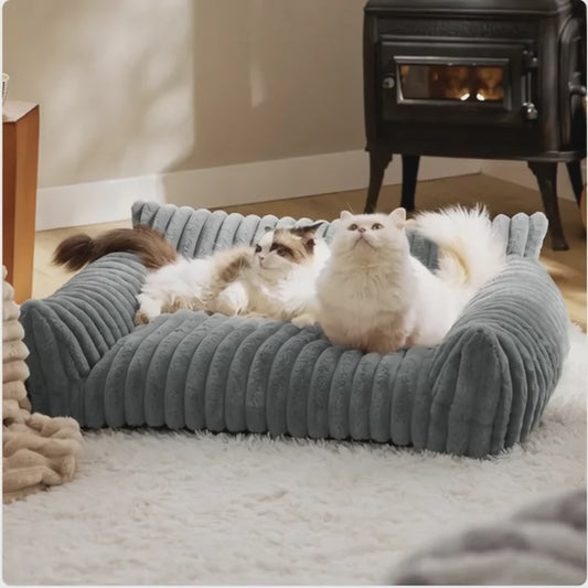 Purr Cute Cat Sofa - Soft Corduroy Fleece Pet Bed